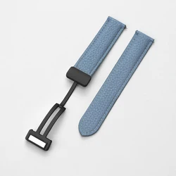 Premium Leather Strap with Magnetic Buckle - 20mm/22mm Adjustable Band for 22mm (Grey blue black)