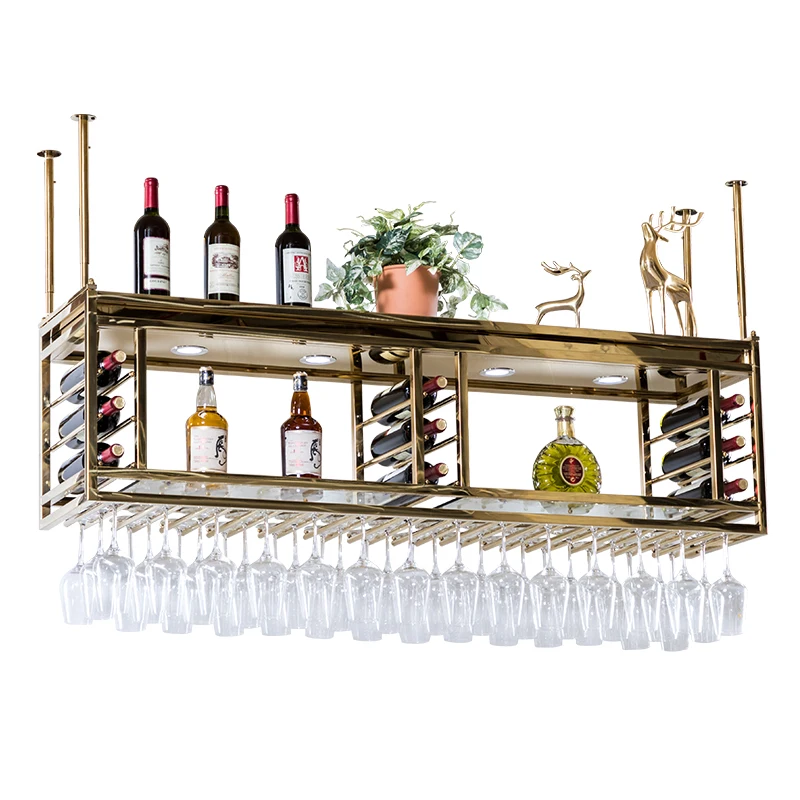 European bar wine glass holder upside down household modern stainless steel wine rack hanging cabinet decoration ceiling