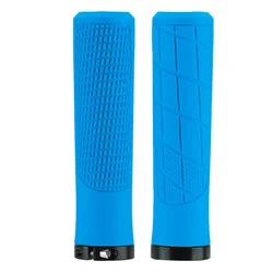 Rubber Shockproof Non-Slip Handlebar Grips with Aluminum Alloy Lock Cuffs for Balance and Mountain Bikes (Blue)