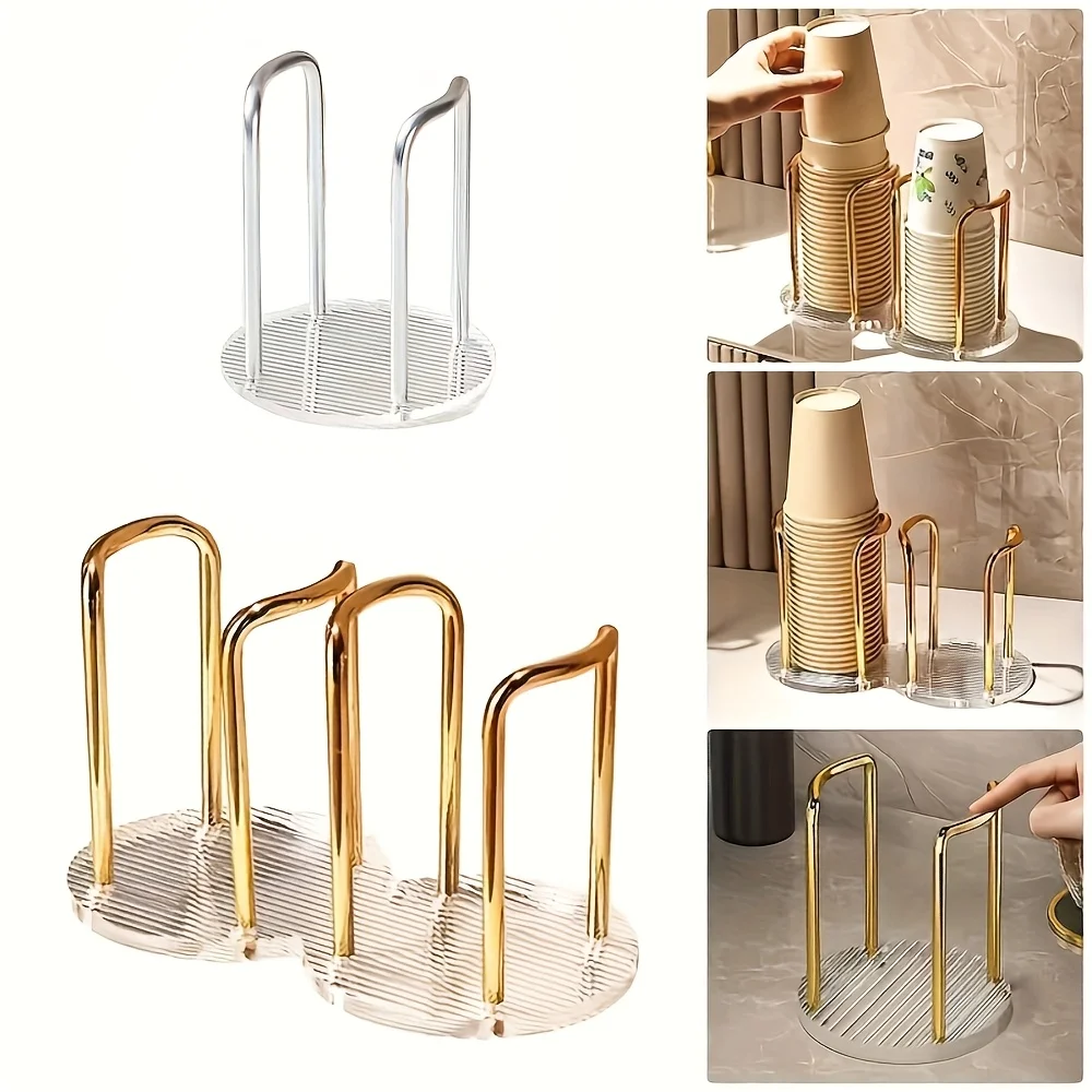 Elegant Acrylic Disposable Cup Holder with Golden-Tone Accents-Ideal for Home, Caf&eacute;, Office, and Hotel Use