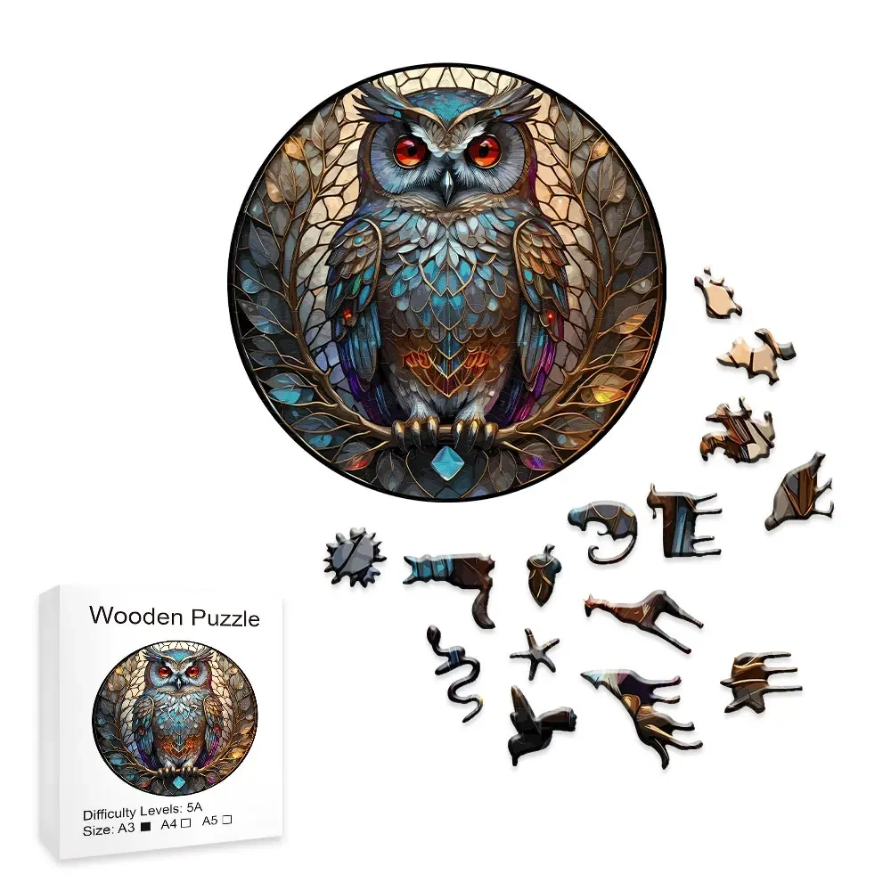 Circular Wooden Puzzles For Adults Animals Shaped Puzzles Unique Owl Shaped Jigsaw Puzzles Education Game For Family & Kids
