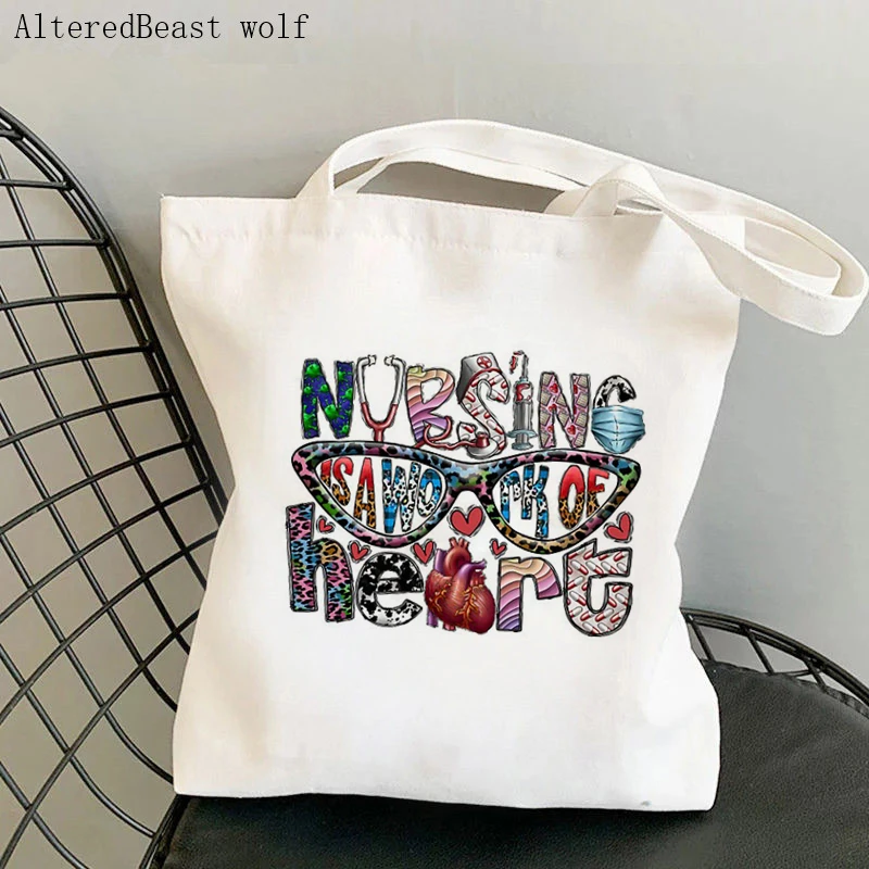 Women Shopper bag Nurse Smart Loyal Strong Kawaii Bag Harajuku Shopping Canvas Shopper Bag girl handbag Tote Shoulder Lady Bag