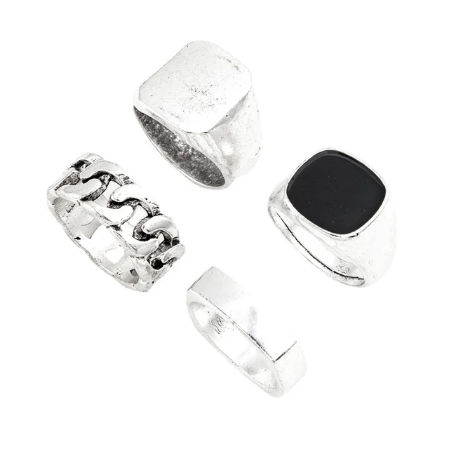 Set Di 4 Anelli Stile Rock | Metallici E Regolabili | Per Uomo E Donna | Stile Punk Vintage