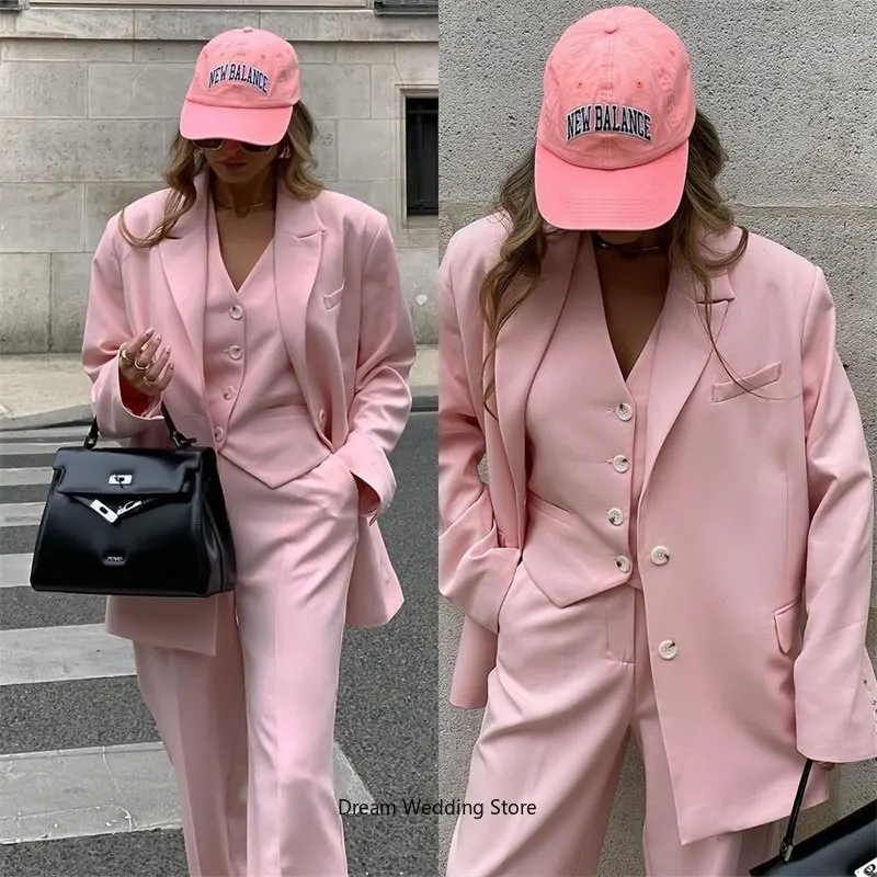 

3 шт., женские костюмы оверсайз, повседневный пиджак + жилет + брюки