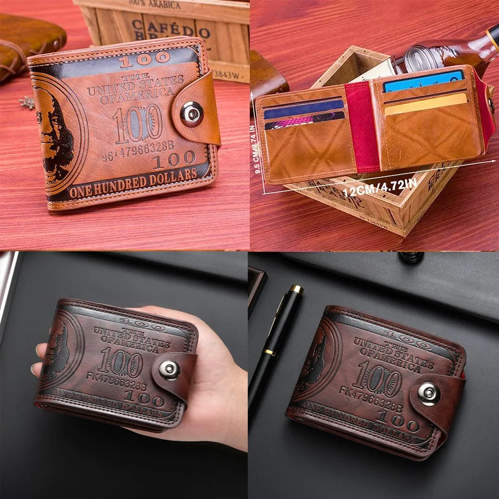 Men's Wallets with 100 US Dollar Pattern Hasp Male Leather Wallet with Zipper Card Holder Coin Pocket Purse cartera hombre