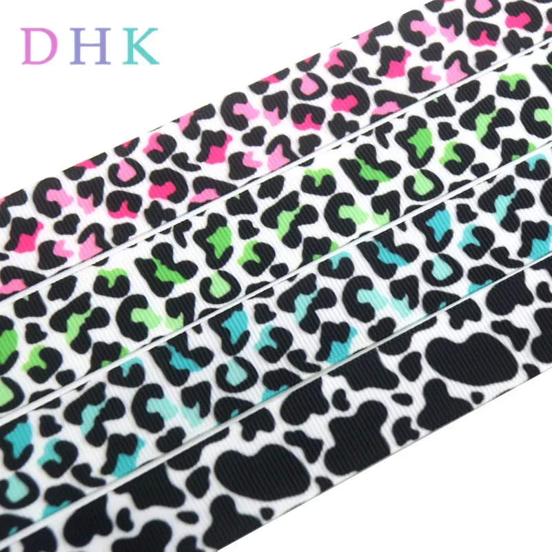 DHK 5yards cow leopard jungle printed grosgrain Ribbon Accessory hairbow headwear decoration DIY C1553