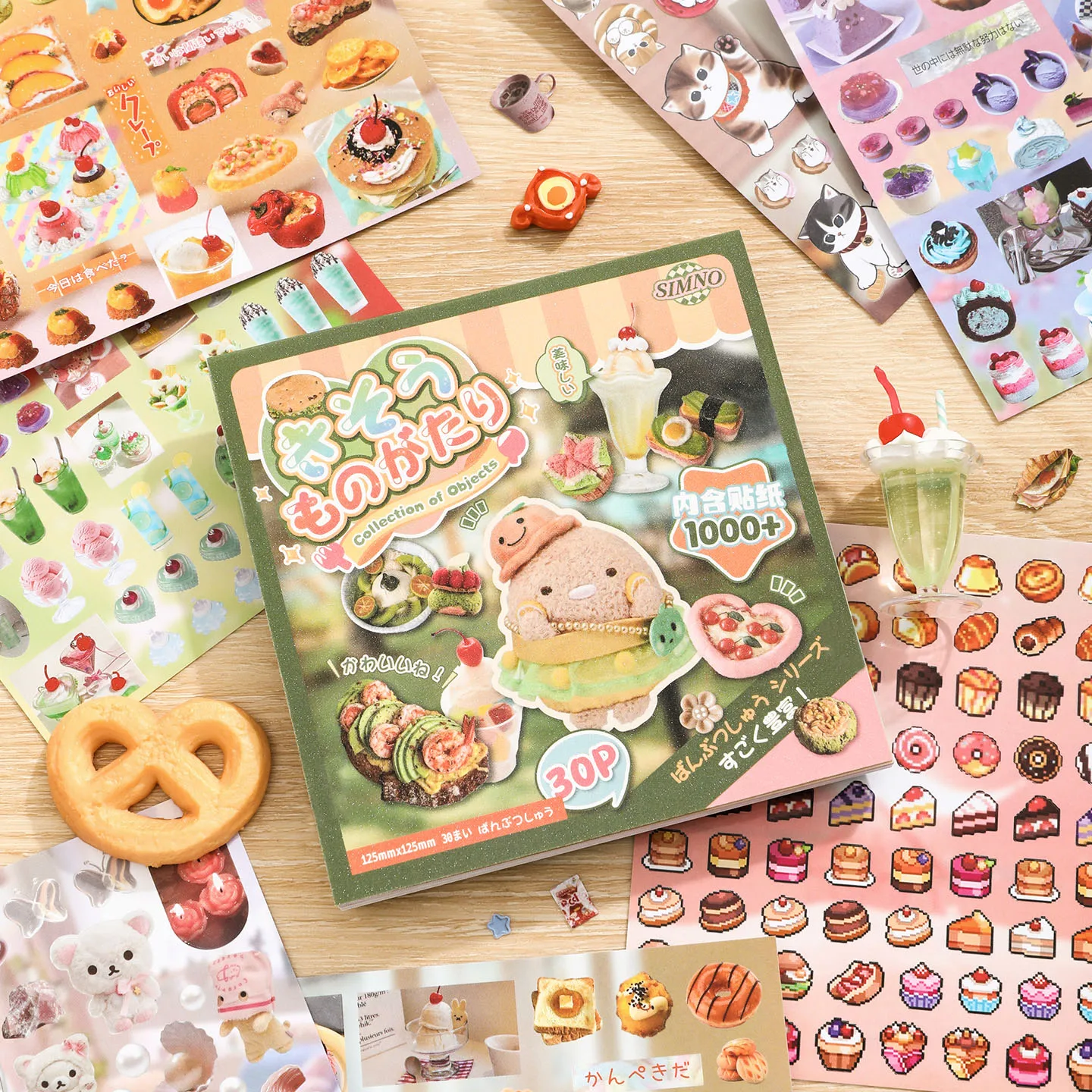 귀여운 음식 동물 스티커북 1000+개의 생생한 스티커 30페이지 저널 스크랩북 장식 및 창의적인 재미를 위한 공예 용품