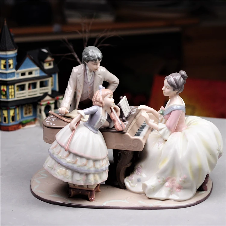 

High Quality Hand-painted Ceramic Piano Family Sculpture Decorating Ornaments Spanish-style Porcelain Figure Home Decoration