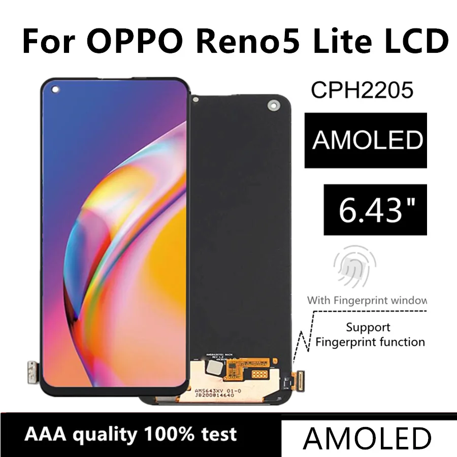 

AMOLED LCD Display Touch Screen Assembly Replacement for OPPO Reno5 Lite, CPH2205, 6.43"