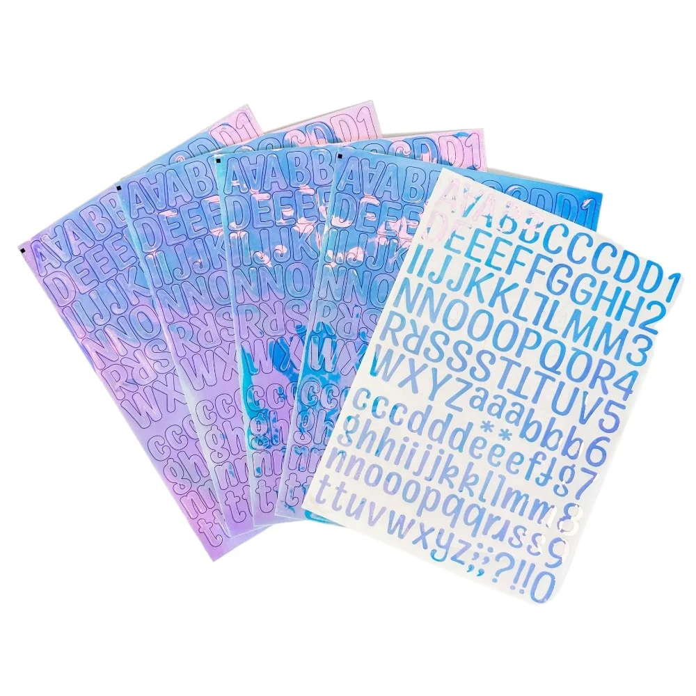 

1 Sheet Holographic Color English Letters Number Decor Stickers Self-adhesive Waterproof Decorations for Mug Scrapbook Decor