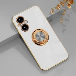Luxury Plating Gloss Silicone Phone Case with 360° Rotating Ring Holder for VIVO V40E (White)