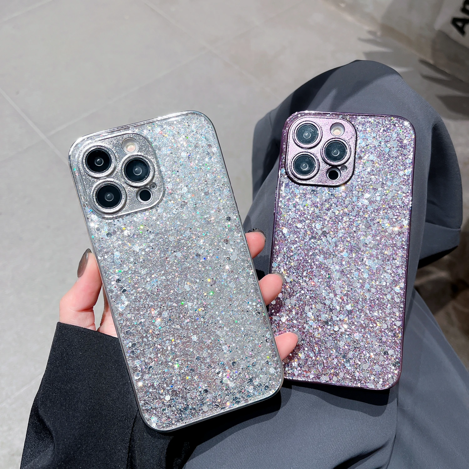 Custodia Morbida Di Lusso Per Iphone 11 12 13 14 15 Pro Max X Xs Xr 7 8Plus Se2020 Mini Silver Foil Bling Glitter Case Cover