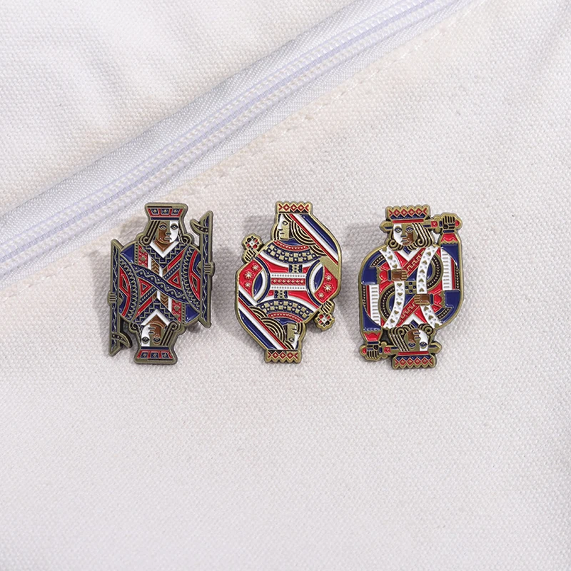 Spielkarten Symbol Emaille Pins Kreative Poker König Königin Broschen Rucksack Revers Abzeichen Punk Schmuck Geschenk für Kinder Freunde – Detail 8