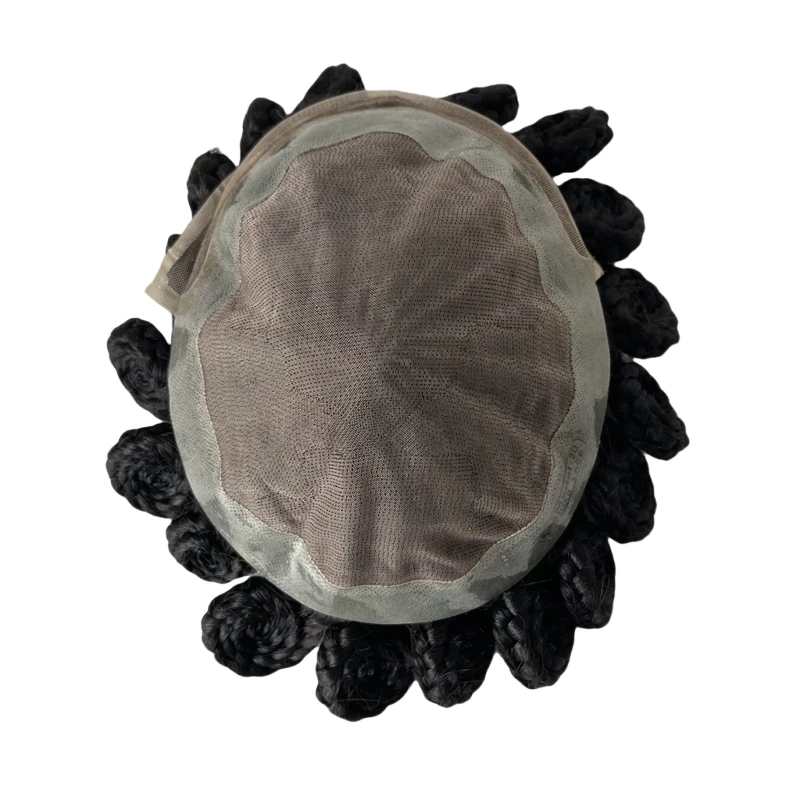 Mongolian Virgin Human Hair Hairpiece #1 Jet Black Cornrow Braids 8x10 VER Toupee Mono with Front Lace Unit for Black Men.