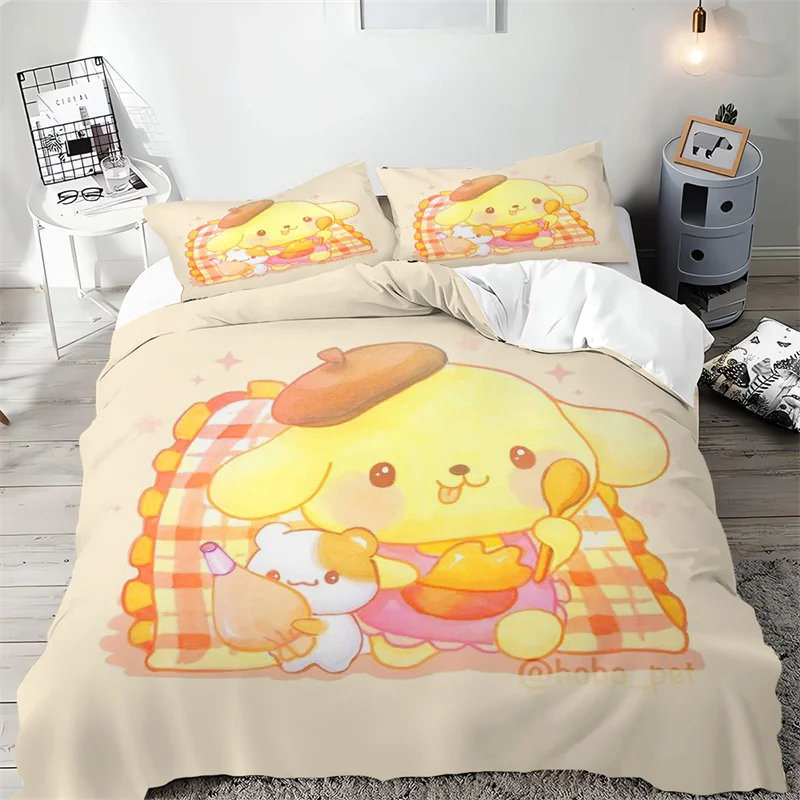 Sanrio Pom Pom Purin Bedding Sets Cartoon Dog Comforter Cover Bed Cover Duvet Cover Pillow Case 2-3 Pieces Sets Bedroom Decor 3
