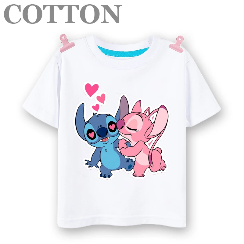 T Shirt Disney Stitch Anime Summer Multiple Fashion Cotton Children's Round Neck Casual Short Sleeve Print Pattern