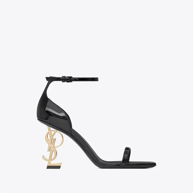 2025 Maillard Women's Fashion High Heels Women's One-piece Patent Leather Square Head Letter High Heel Open Toe Sexy Sandals 3