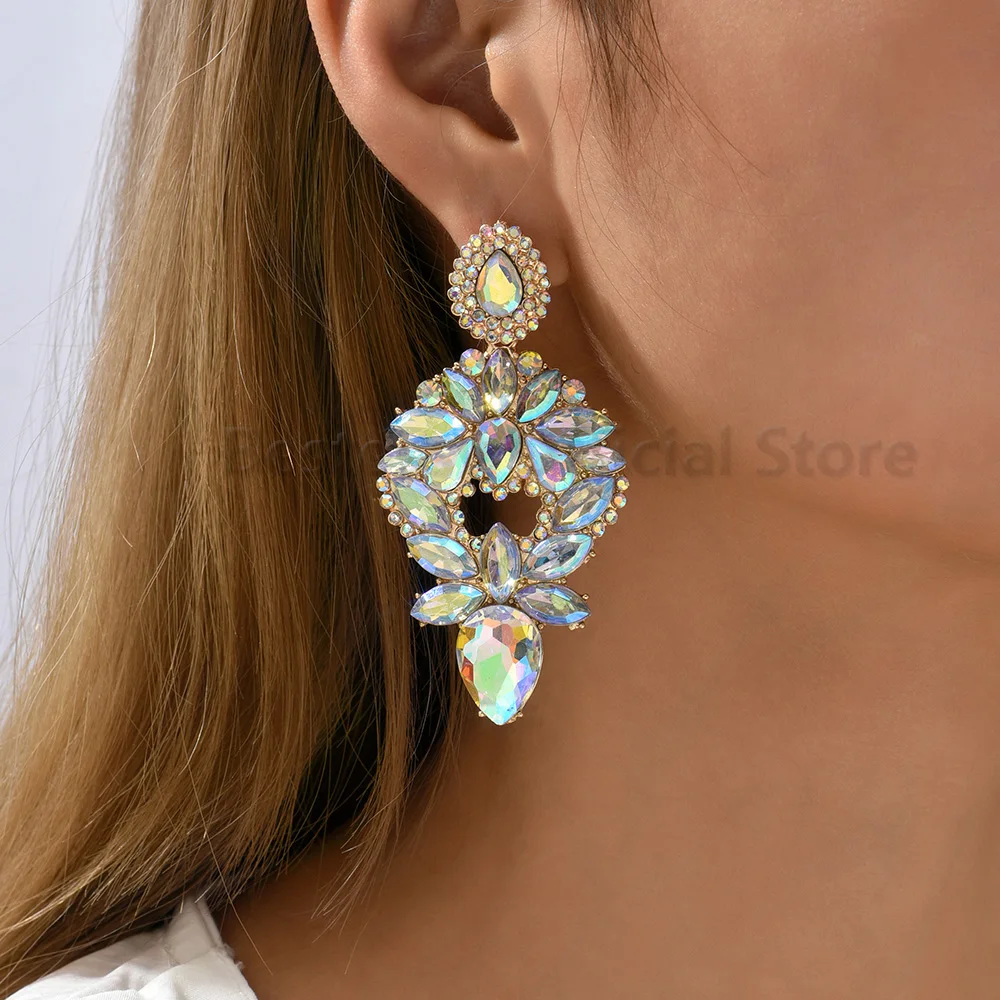 Orecchini pendenti in cristallo verde di lusso per le donne francese elegante popolare grande Pendientes ragazza festa moda regalo di gioielli geometrici  36