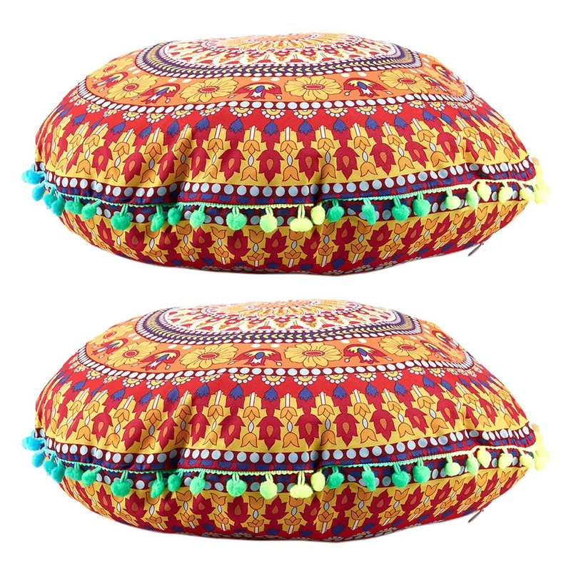 

HOT-2X Indian Mandala Floor Pillows Round Bohemian Cushion Cushions Pillows Cover Case 13