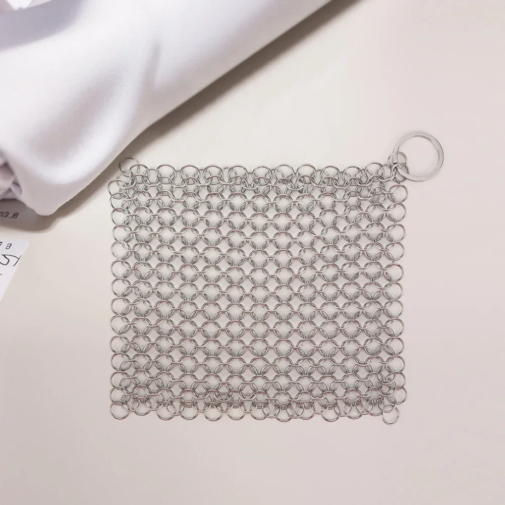 Cast Iron Cleaner with Hanging Ring Chainmail Scrubber Stainless Steel Metal Cleaning Brush for Griddle Skillet Dutch Oven
