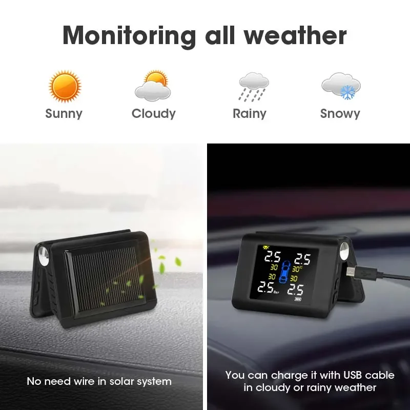 Car Tire Pressure Monitor Car Tire Pressure Sensor Solar TPMS Wireless Car Tire Pressure Monitor System Smart Alarm Type LED Display Intelligent Temperature Auto Big Screen Sensor