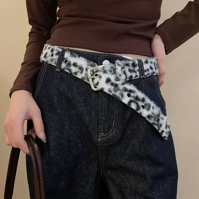 Pink Polka Dot Leopard Print Plush Belt Subculture Y2k Millennium Harajuku Spicy Girls Waistband Vintage Fashion Accessory Belt