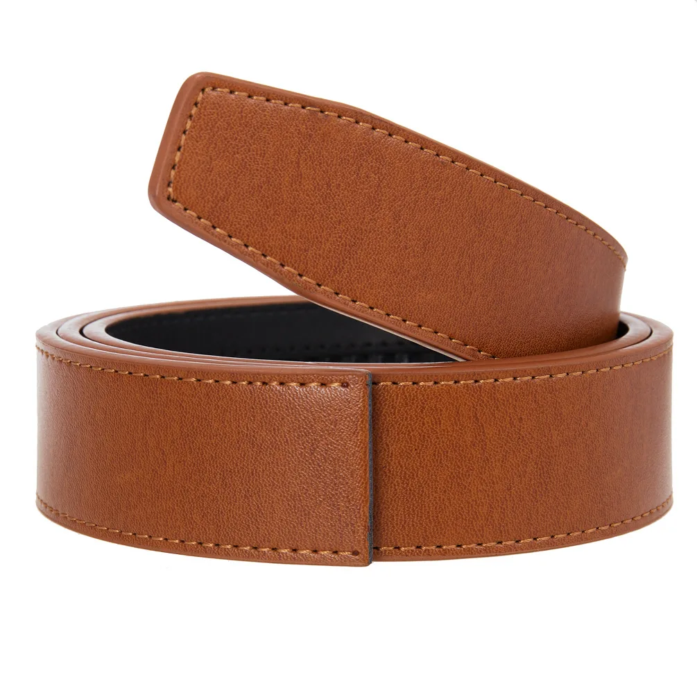 High Quality 3.5cm Width Luxury Men No Buckle Belt Cowhide Leather Belt Without Automatic Buckle Luxury Brand Mens Ratchet Belts