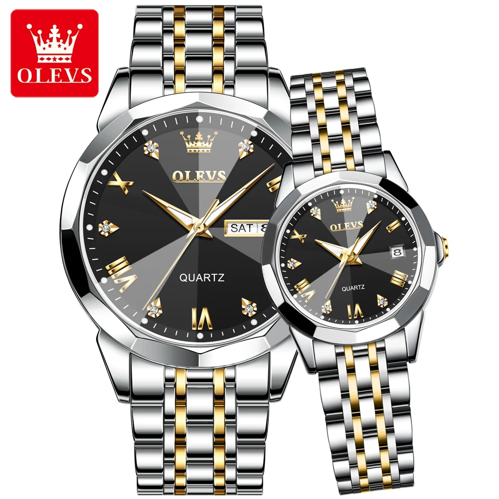 OLEVS 9931 Couple Watches Rhombus Mirror Luxury Original Quartz Men and Women Wristwatch Waterproof Luminous Date Week Him and H