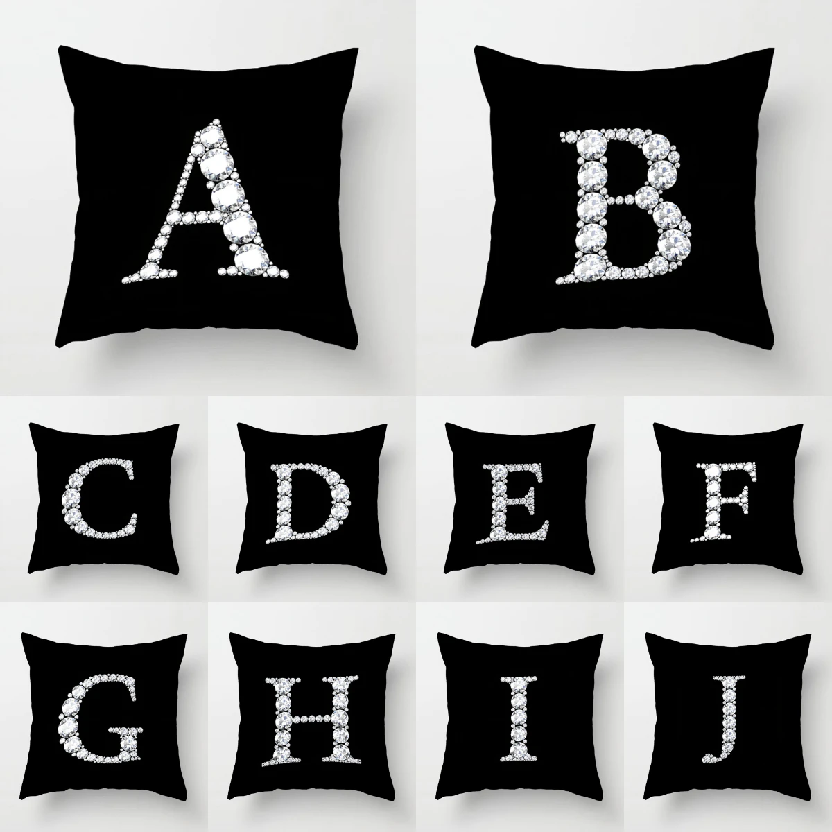 

Super Hot Diamonds English Alphabet Black Cushion Cover Polyester 45X45CM Decorative Pillow Sofa Chair Car Pillowcase Home Decor