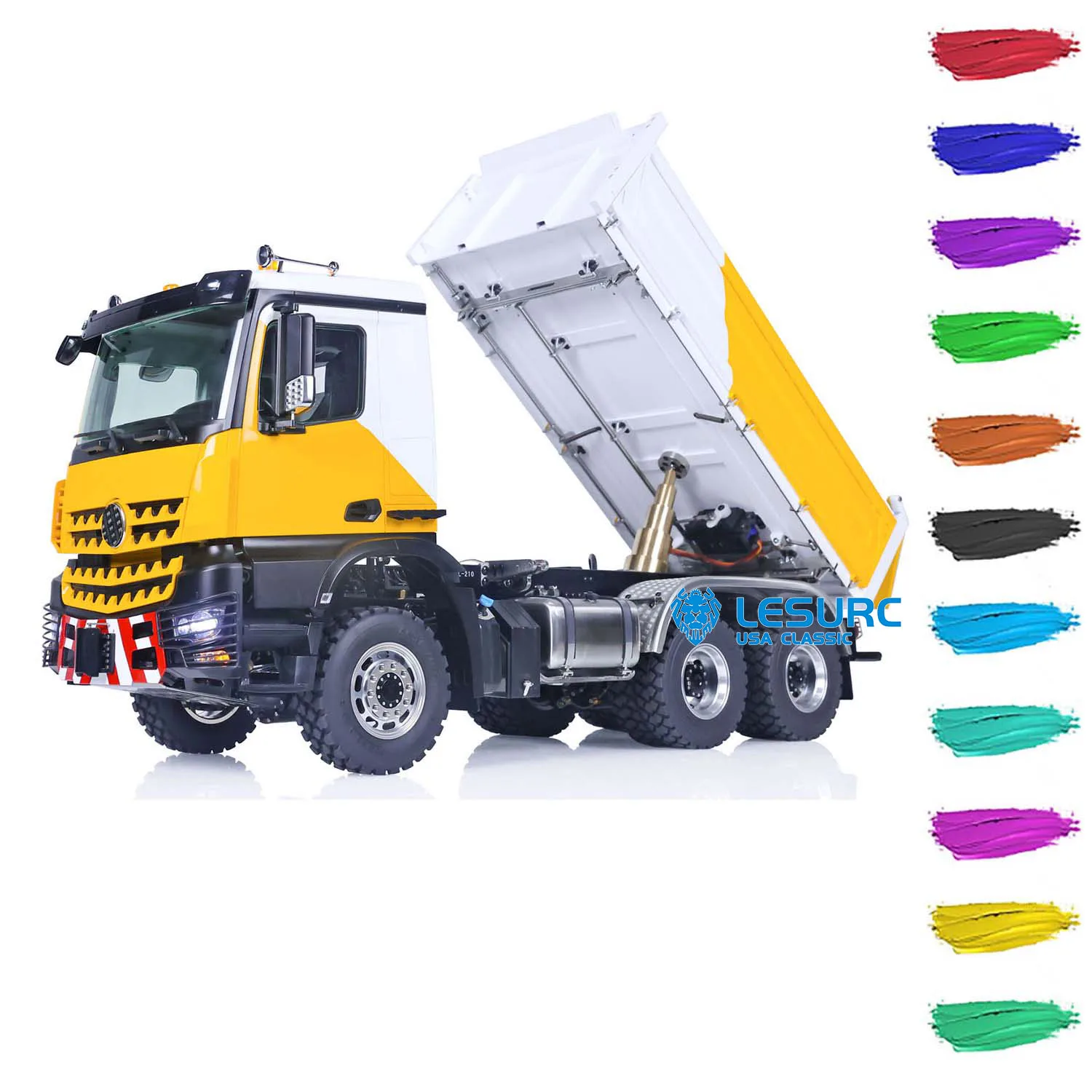 Lesu Metal 1/14 6X6 Rc Dumper Idraulico Con Telecomando Cabina K3363 3 Assi Ribaltabile Verniciato A 3 Vie Dumper Assemblato Auto