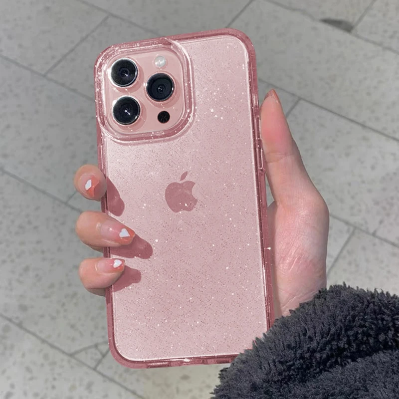 thumbnail image 1 of Luxury Glitter Bling Bumper Transparent Case For iPhone 15 14 13 11 12 Pro Max Mini X XS Max XR 7 8 Plus Soft purple Cover funda, 1 of 4