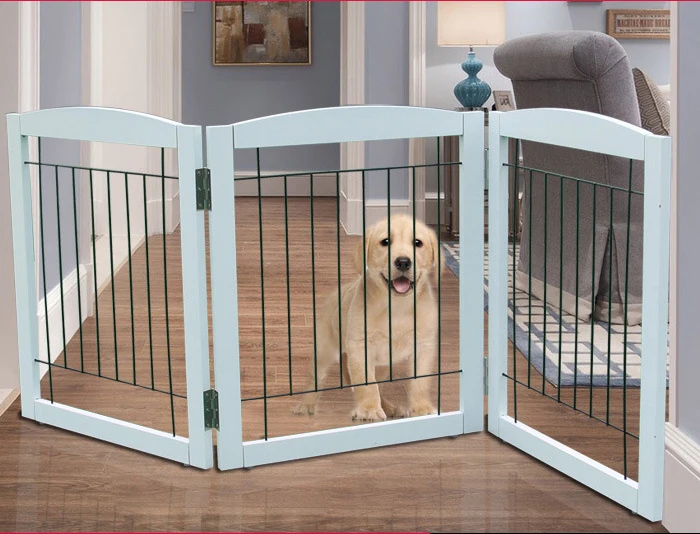 Indoor collapsible wooden pet door safety barrier door dog fence for dog and cat confinement