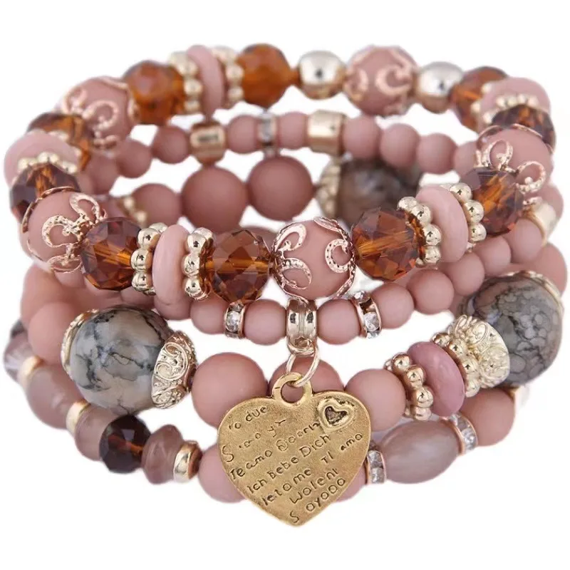 Heart Bead Bracelet For Women Fashion Accessories Antique Tassel Multilayer Mixed Color Beaded Bracelet Set Bohemia fashion bracelet fashion jewelry