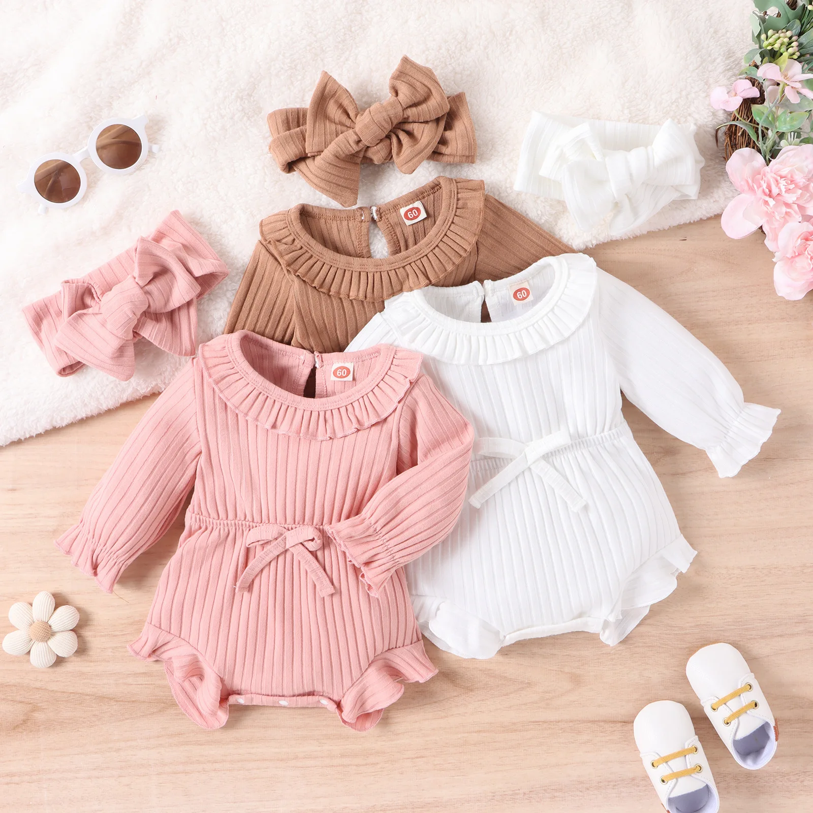 

Children's Clothes Baby Bodysuitss Long Sleeve Knit Onesie + Head Scarf Baby Girl Autumn&Winter Baby Girl Clothes Crawling Suit