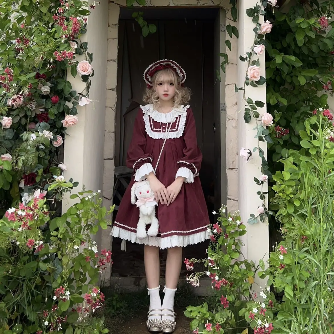 

Japanese Vintage Lolita OP Dress Women Autumn Sweet Patchwork Ruffles Long Sleeve Dresses Girls Victorian Harajuku Kawaii Dress