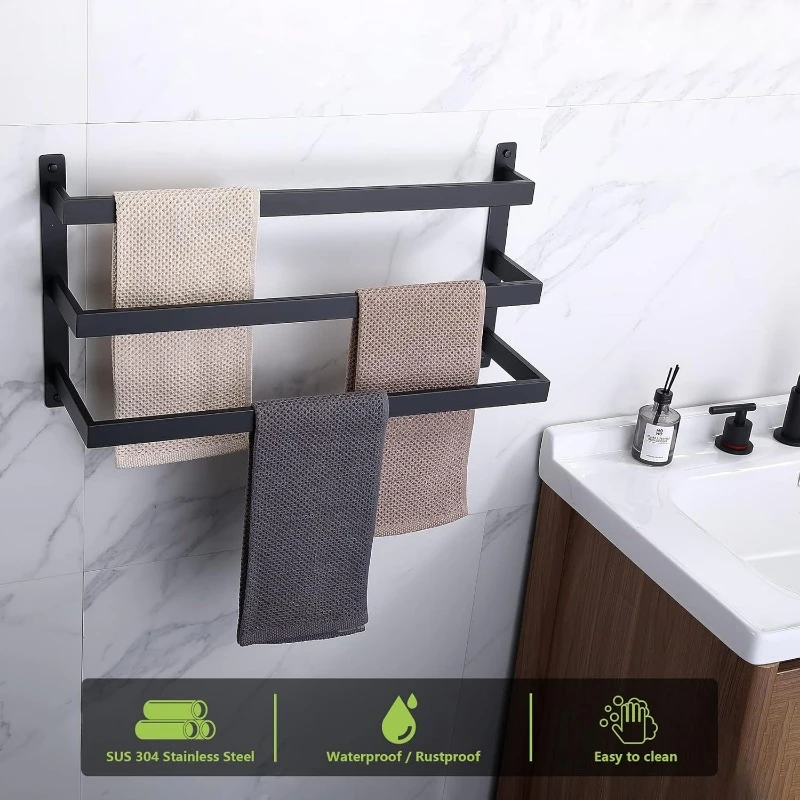 Towel Bars Bath Towel Holders Bathroom 3-Tiers Ladder Rails Wall Mounted Towels Shelves Rack Stainless Steel,