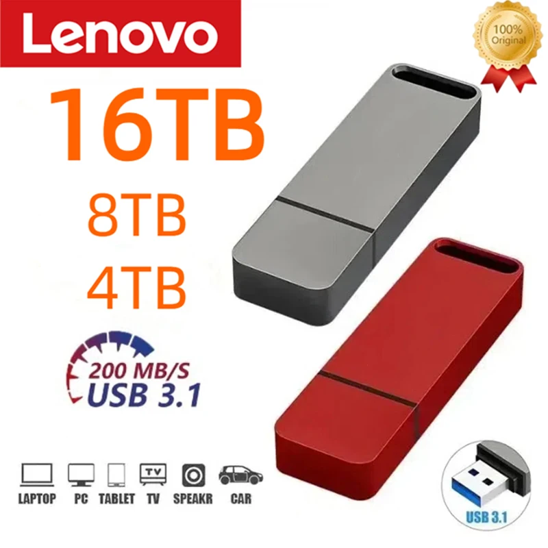 Flash Drive Lenovo Original USB 3.1 16TB High-Speed Transfer Pen Drive 2TB Large Capacity Waterproof Storage Devices Computer