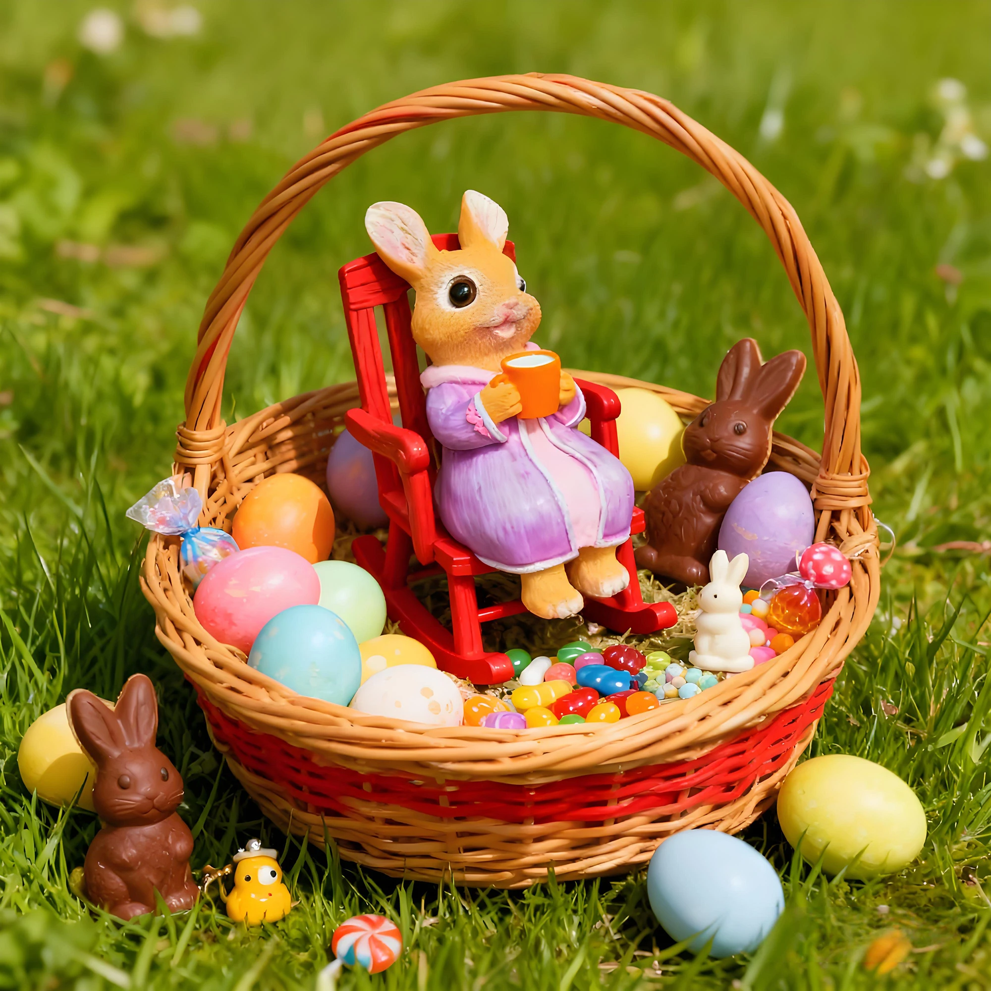 Easter Bunny Figurines Adorable Resin Rocking Chair Rabbit Statue Easter Bunny Decorations for Home Holiday Season Festivities