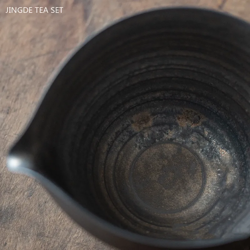 140ML Retro Coarse Pottery Fair Cup Handmade Japanese Tea Dispenser Traditional Ceramic Tea Cup Portable Tea Set Accessories