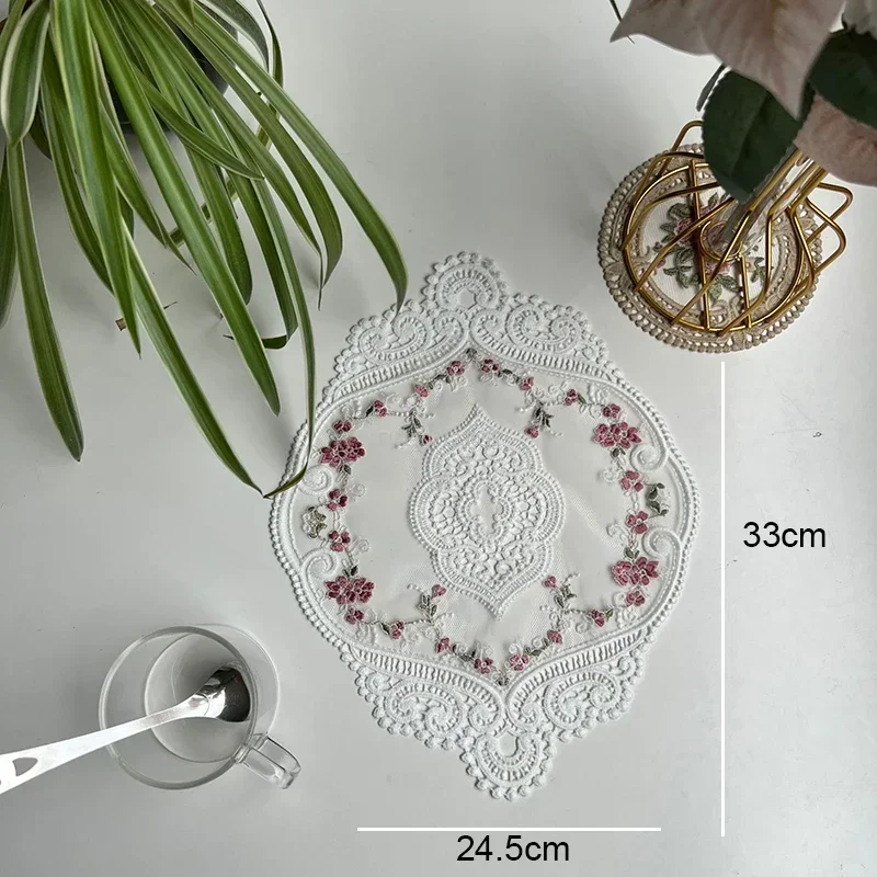 1Pcs Embroidered Dinning Table Cover Table Cloth Elegant Round Lace Tablecloth Coffee Coasters Napkin Party Wedding Decoration