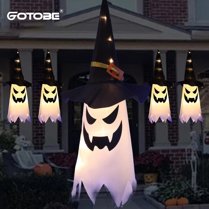 

Halloween LED Flashing Light Hanging Ghost Halloween Party Dress Up Glowing Wizard Hat Lamp Horror Props Home Bar Decoration