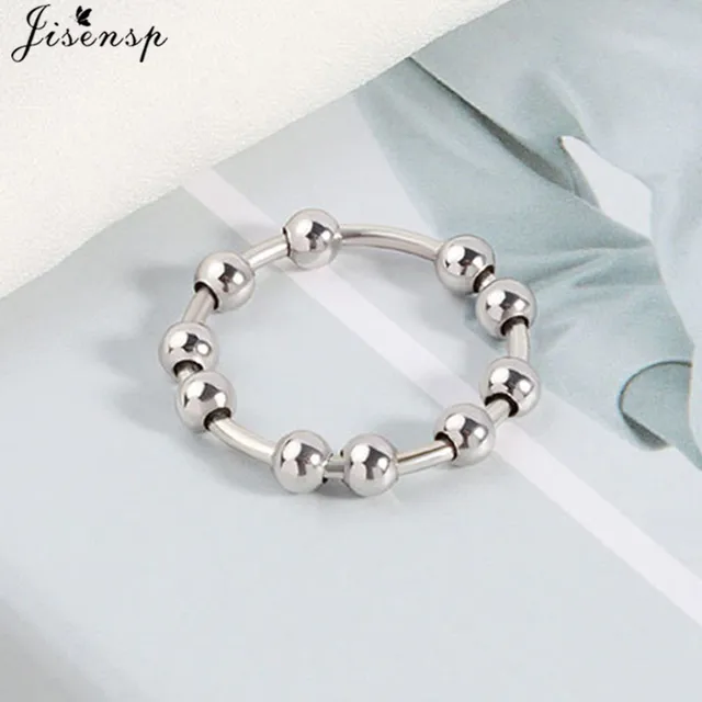 Anillo Antiestrés Mujer - Pack De 4 Anillos Giratorios Con Perlas, Acero Inoxidable, Ajustables - Regalo Para Aliviar Ansiedad