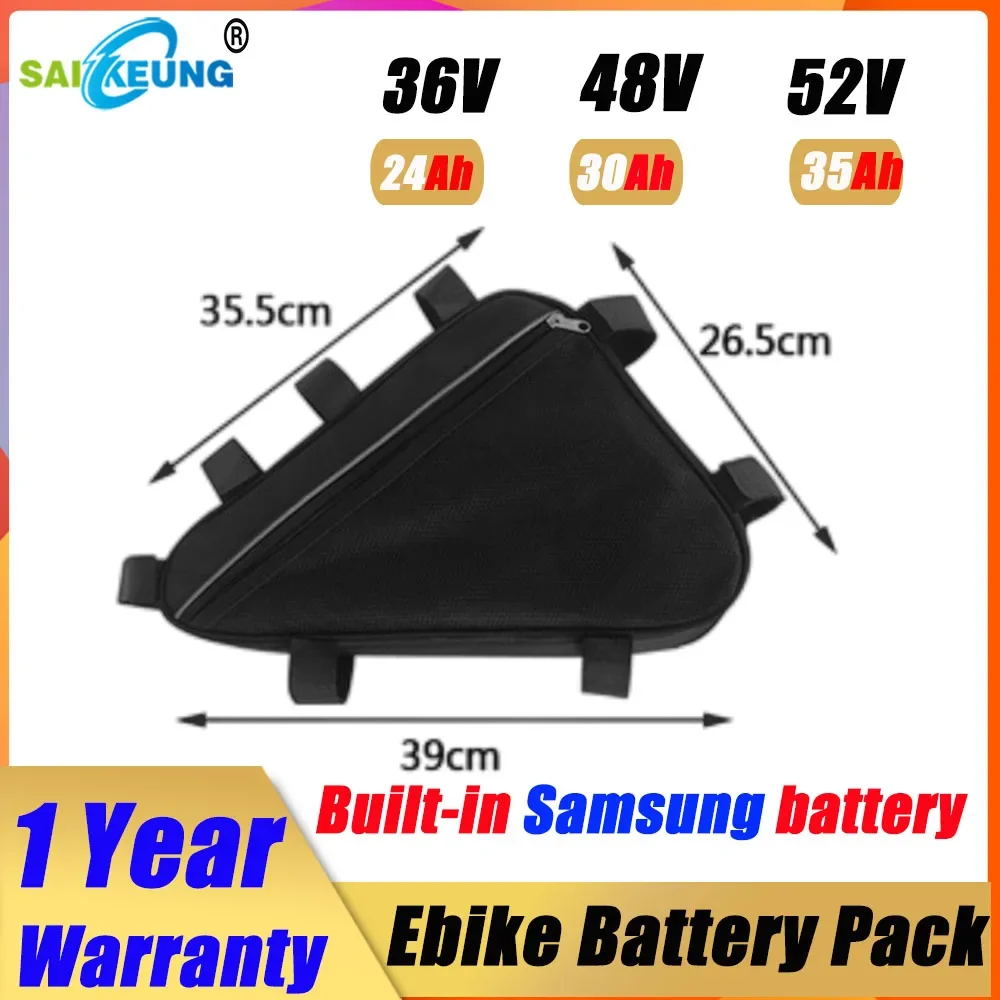 Triangle Battery 48v 24ah 60v 72v 52V36V 20AH 30AH 40AH Huge Capacity 2000W 50Ah60ah Ebike Lithium Battery with Charger