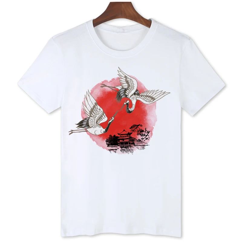 

Animal series red crowned crane T-shirt Men‘s Summer Clothing Short Sleeve Tops Tees Casual Shirt B067