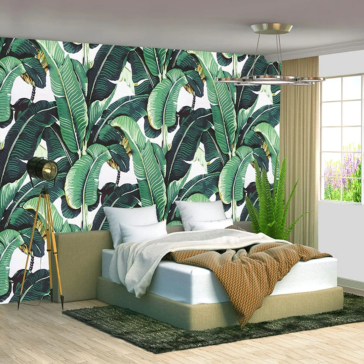 

Custom 3D Photo Green Tropical Botanical Banana Leaf Leaves Wallpaper For Living Room Sofa Background Wall Decor Canvas Painting