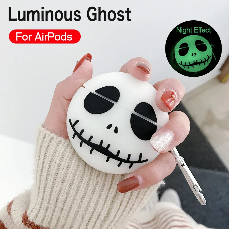 

Halloween Luminous Skull Ghost Wireless Bluetooth Charging Earphone Case For AirPods 1 2 3 Pro Luxury Silicon Headset Cover Capa
