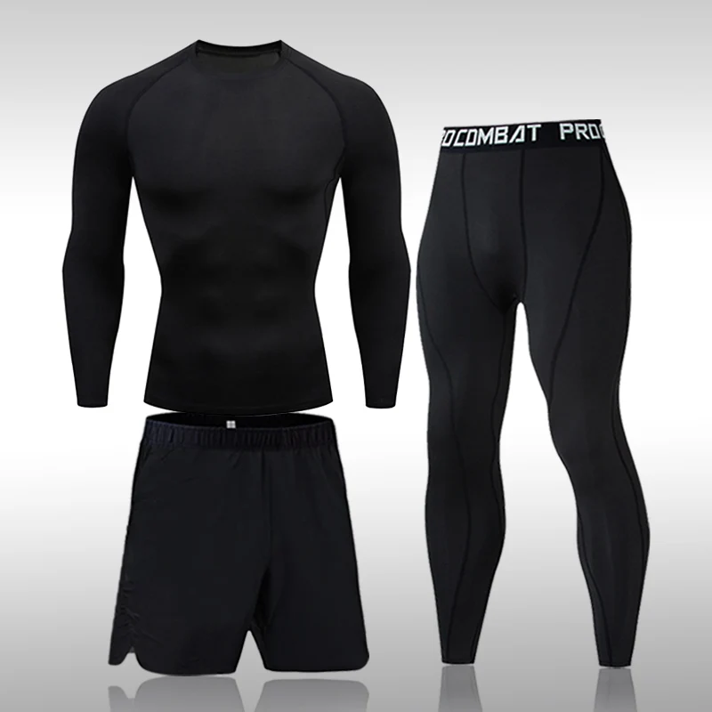 3pcs Men's Compression Sportswear Suit MMA Tight Sports Yoga Sets Workout Jogging Bjj Rashguard Clothing Tracksuit Pants Boxing