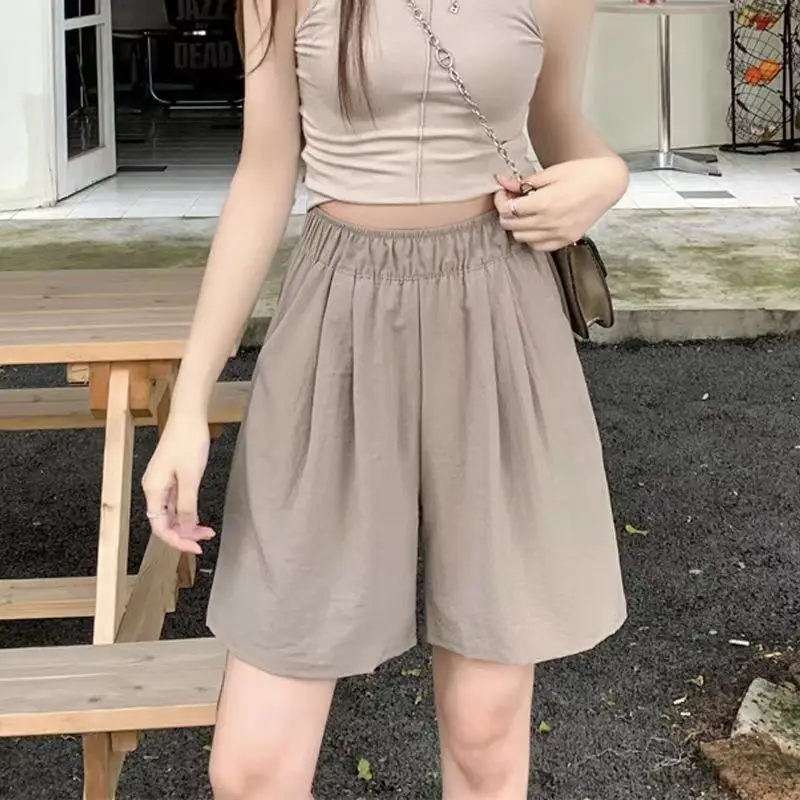 Women Solid Shorts With Pockets 2024 Elastic Waist Loose Style Summer Shorts for Female Girls Beach Holidays Bottom Shorts