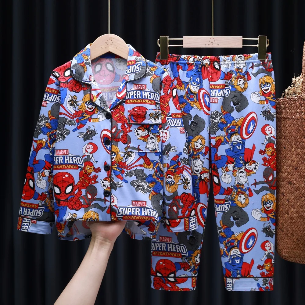Kids Pajamas Set Kids Pajamas Pajama Sets Kids Clothing Set Children's Pajamas Set Spring And Autumn Cotton Long Sleeve Trousers Cool Superheroes Suit Comfortable Home Clothes
