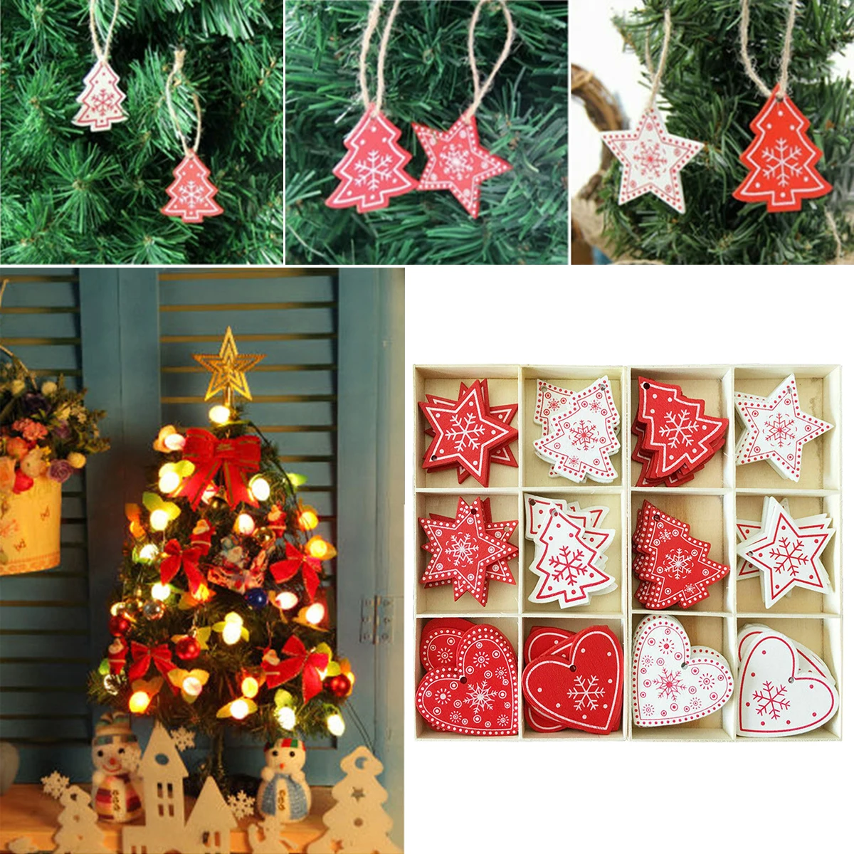

24pcs Wooden Christmas Gifts Indoor Decorations Home Hangings